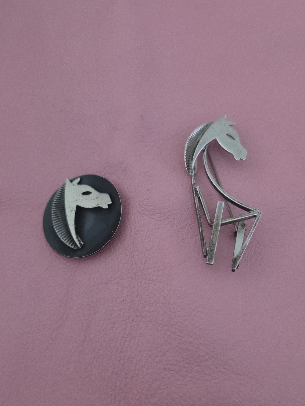 Beau Sterling Silver Horse Lapel Pin and Pendant Set - Silver and Black